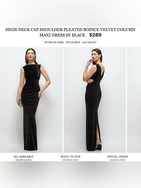 After Six Black Velvet Cap Sleeve Pleated Bodice Maxi Dress